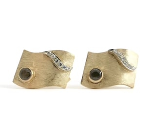 Vintage Tiger's Eye Diamond Cufflinks in 14K Yellow Gold, .24 CTW, 15.30 Grams