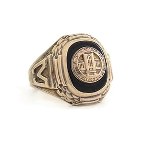 Vintage 1956 Black Onyx Mepham Class Ring 10K Yellow Gold, 7.51 Grams