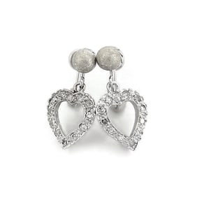 Vintage 1940's Diamond Heart Dangle Drop Earrings 14K White Gold, 3.21 Grams
