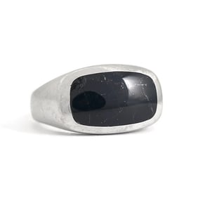 Vintage 1970's Men's Black Onyx Signet Ring 14K White Gold, Size 10.75, 12.78 Gr