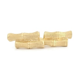 Vintage 1960's Textured Bamboo Cufflinks 14K Yellow Gold, 12.46 Gr