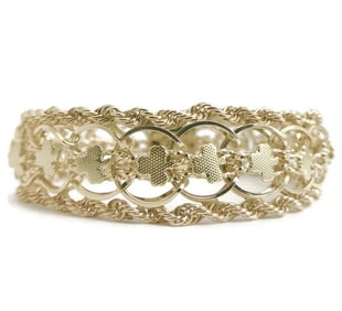 Vintage 1950's Wide Clover Rope Chain Bracelet 14K Yellow Gold, 37.14 Grams