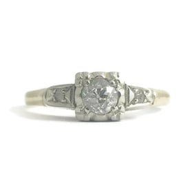 Vintage 1930's Old Mine Diamond Engagement Ring 14K Yellow White Gold 1.78 Gr