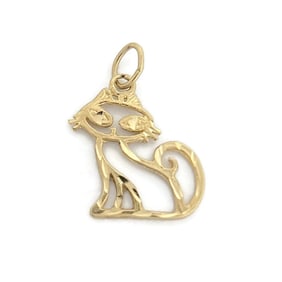 Vintage 1960's Kitty Cat Animal Charm Pendant 14K Yellow Gold .93 Grams