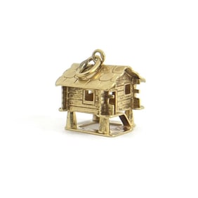 Vintage 1950's Log Cabin House Charm 18K Yellow Gold, 3.01 Grams