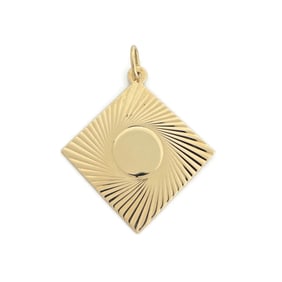 Vintage 1950's Engine Turned Fluted Square Charm Pendant 14K Yellow Gold 4.53 Gr