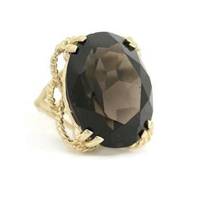 Vintage Oval Brown Smoky Quartz Cocktail Ring 14K Yellow Gold, 8.84 Grams