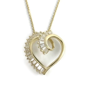 Vintage CZ Cubic Zirconia Open Heart Pendant Necklace 14K Yellow Gold, 5.08 Gram