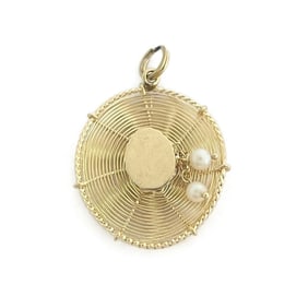 Vintage 1960's Pearl Hat Pendant Charm 14K Yellow Gold, 2.05 Grams