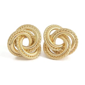 Vintage 1960's Large Love Knot Drop Stud Earrings 14K Yellow Gold, 8.16 Grams