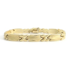Vintage Geometric Chain Link Bracelet 14K Yellow Gold, 7 Inches, 10.36 Grams