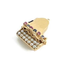 Vintage 1950's Pearl Ruby Sapphire Grand Piano Charm 14K Yellow Gold, 9.46 Gram