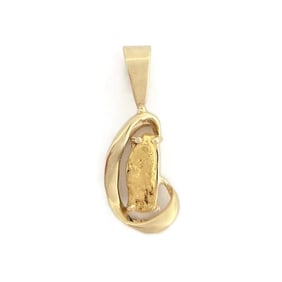 Vintage Asymmetrical Gold Nugget Charm Necklace Pendant 14K Yellow Gold, 3.43 Gr
