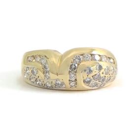 Vintage Diamond Geometric Band Statement Ring 14K Yellow Gold, .58 CTW, 6.60 Gr