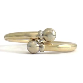 Vintage 1970's Two-Tone Wrap Bangle Bracelet 14K Yellow White Gold, 15.25 Grams