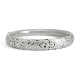 Vintage 1960's HF Barrows Etched Floral Bangle Bracelet Sterling Silver 15.17 Gr