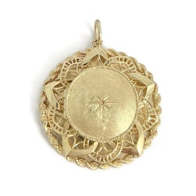 Vintage 1960's Filigree Folding Picture Frame Pendant 14K Yellow Gold, 28.27 Gr