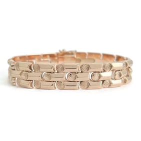 Vintage 1940's 1950's Retro Flat Link Bracelet 14K Rose Gold, 16.84 Grams