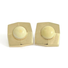 Vintage 1950's Bakelite Square Drop Stud Earrings 14K Yellow Gold, 6.93 Grams