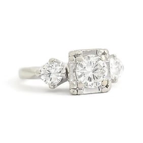 Vintage 1950's 1960's Diamond Engagement Ring 14K White Gold, .77 CTW, 2.89 Gr
