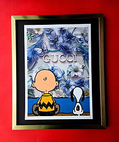 Death NYC Large Framed 16x20in Pop Art Hand Signed SNOOPY & CHARLIE GUCCI COA #8: Up for Sale this Beautiful and Scarce Print by Pop Art Graffiti Master Artist Death NYC Hand Signed in Pencil Numbered X/100 or Artist Proof This piece is mounted on a 20 x 16 in. black acid free blac