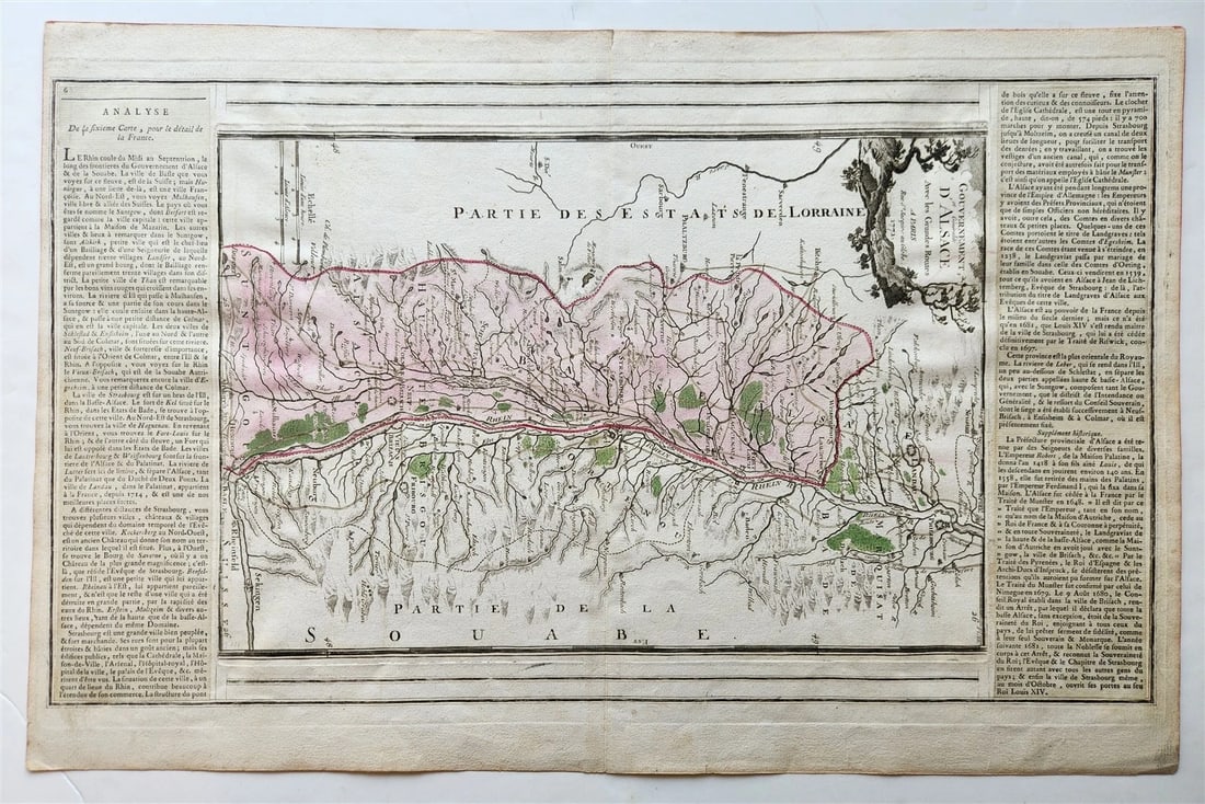 1771 ALSACE FRANCE antique MAP Government & Generality of Alsace with Main Roads (1 of 5)
