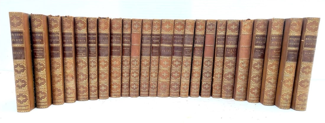 1850s BRITISH POETS 25 VOLUMES SET antique DECORATIVE BINDINGS poetry (1 of 11)