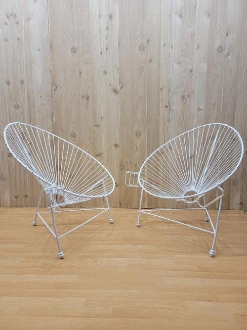 Modernist White Wire Garden Chairs in the Manner of Mathieu Matégot - Pair: Vintage from before 2000 Modernist White Wire Garden Chairs in the Manner of Mathieu Matégot - Pair Stunning pair of Mathieu Mategot style white iron wire garden chairs that feature an amazing ov