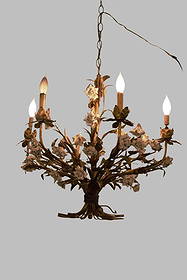Hollywood Regency Italian Gold Gilt Tole White Porcelain Roses Chandelier: Vintage from before 2000 Read the full description Materials: American, dining room, entry, entryway, floral, flowers, hanging, leaves, living room, natural, vines, white roses Vintage Hollywood Regen