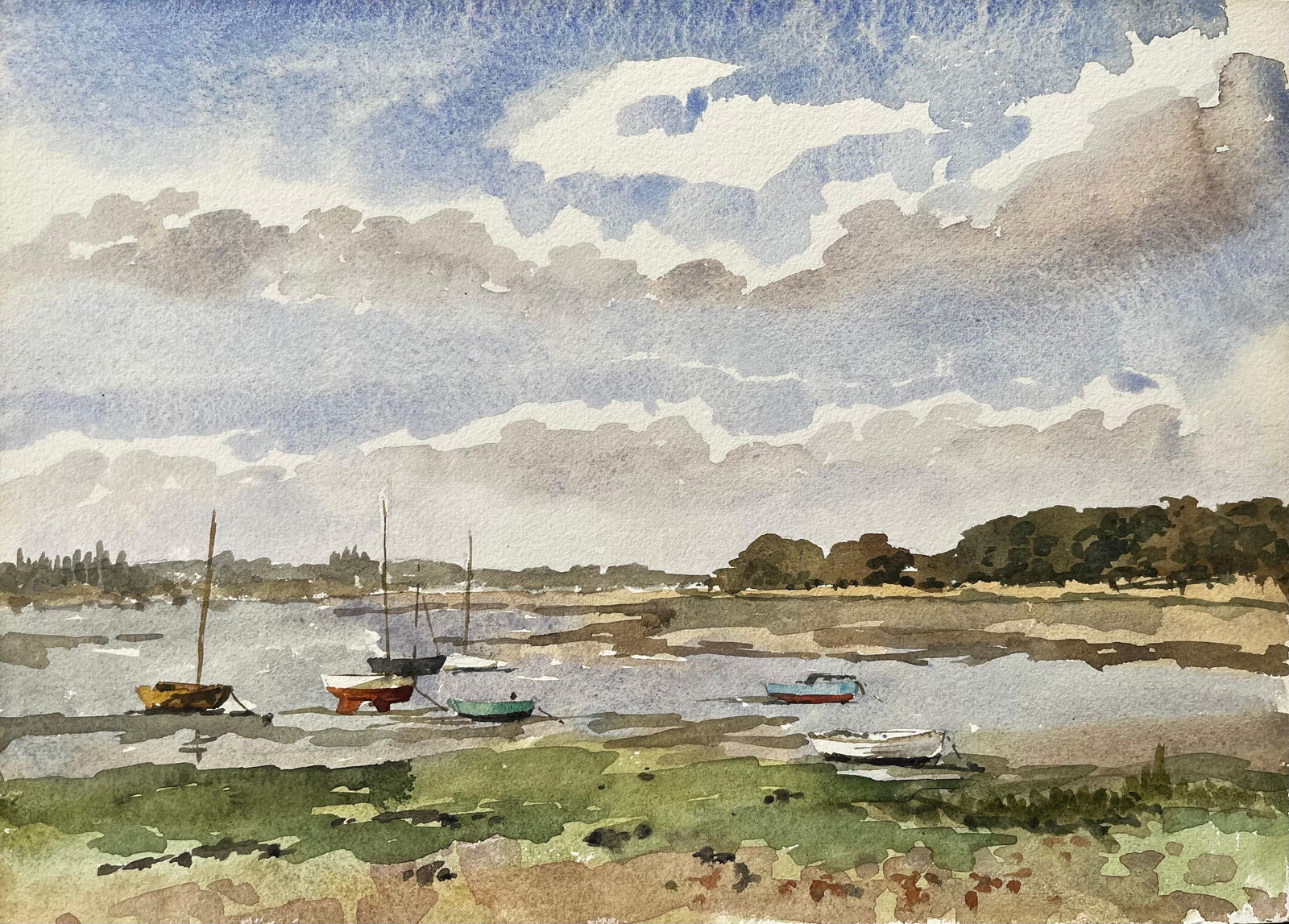 Anthony Herbert; Sailboats at Low Tide with Grassy Shore Dell Quay Harbour Sussex near Chichester, (1 of 14)