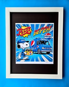 AIDAN FLUX | Hand Signed Print Framed LtdEd of 69 COA | SNOOPY WORKS AT PEPSI