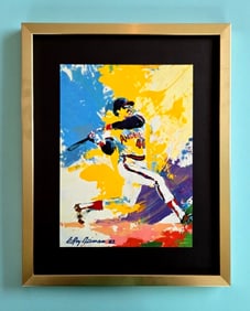 LEROY NEIMAN + BASEBALL "REGGIE JACKSON" 1980'S PLATE SIGNED PRINT FRAMED W