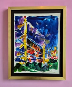 LEROY NEIMAN + MUHAMMAD ALI VS FRAZIER + 1970'S + PLATE SIGNED PRINT + FRAMED W