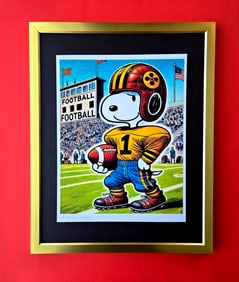AIDAN FLUX | Hand Signed Print Framed Edition (69) COA SNOOPY OUR QUARTERBACK