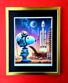 AIDAN FLUX | Hand Signed Print Framed Edition of 69 COA SNOOPY SPACEX ASTRONAUT