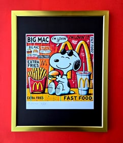 AIDAN FLUX | Hand Signed Print Framed Edition of 69 COA SNOOPY LIKES MCDONALDS