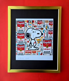 AIDAN FLUX | Hand Signed Print Framed Edition of 69 COA SNOOPY LIKES CAMPBELL'S