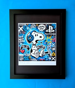 AIDAN FLUX | Hand Signed Print Framed LtdEd of 69 COA| SNOOPY PLAYSTATION GAMER