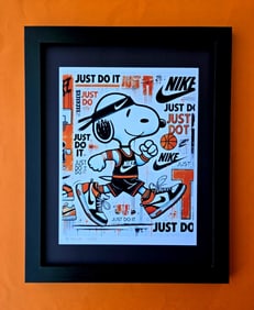 AIDAN FLUX | Hand Signed Print Framed LtdEd of 69 COA| SNOOPY WEARING NIKE