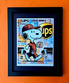 AIDAN FLUX | Hand Signed Print Framed LtdEd of 69 COA| SNOOPY DELIVERING MY UPS