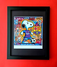 AIDAN FLUX | Hand Signed Print Framed LtdEd of 69 COA| SNOOPY BARCELONA SOCCER