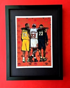 DEATH NYC Hand Signed Print Framed 16X12in COA THREE BASKETBALL AMIGOS KOBE