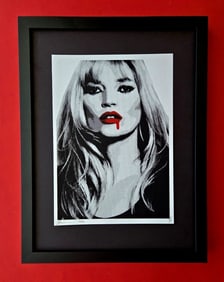 DEATH NYC Hand Signed Print Framed 16X12in COA "KATE MOSS SEXY RED DRIP"