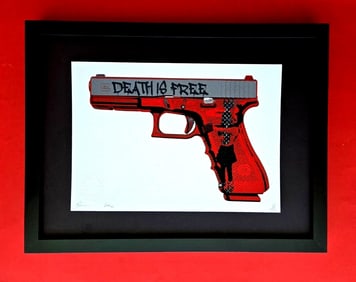 DEATH NYC Hand Signed Print Framed 16X12in COA DEATH IS FREE + TRIGGER WARNING