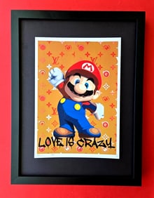 DEATH NYC Hand Signed Print Framed 16X12in COA SUPER MARIO BROS. LOVE IS CRAZY