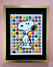 AIDAN FLUX | Hand Signed Authentic LtdEd of 69 Print Framed Snoopy Hirst Dot COA