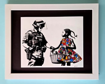 AIDAN FLUX | Hand Signed Authentic LtdED Print Framed Banksy Police and Girl COA