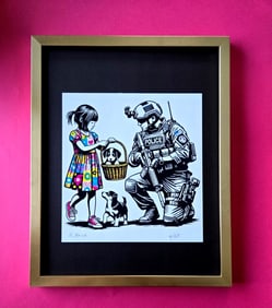AIDAN FLUX Hand Signed Authentic LtdED Print Framed Banksy Police and Girl COA