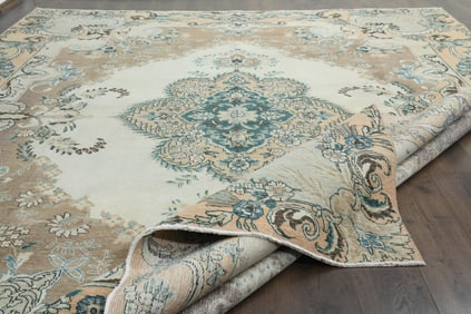 9'7x12'8 ft, BEIGE FLORAL RUG