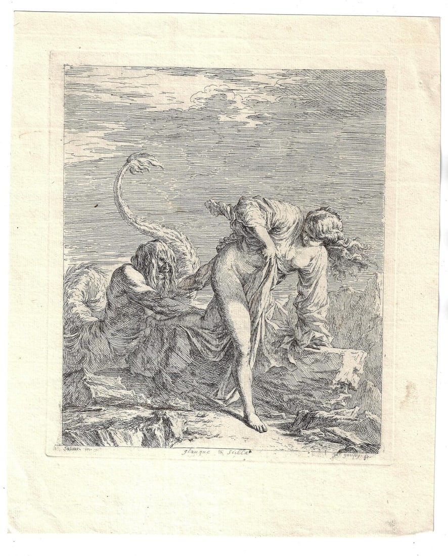 1770 Etching of Glaucus and Scylla: An etching of Glaucus and Scylla by Joseph Goupy (1700-1782), printed at Paris circa 1770. Fine condition, measures 9 by 12 inches. Reserve: $60.00 Shipping: Domestic: Flat-rate of $12.00 to anywhere